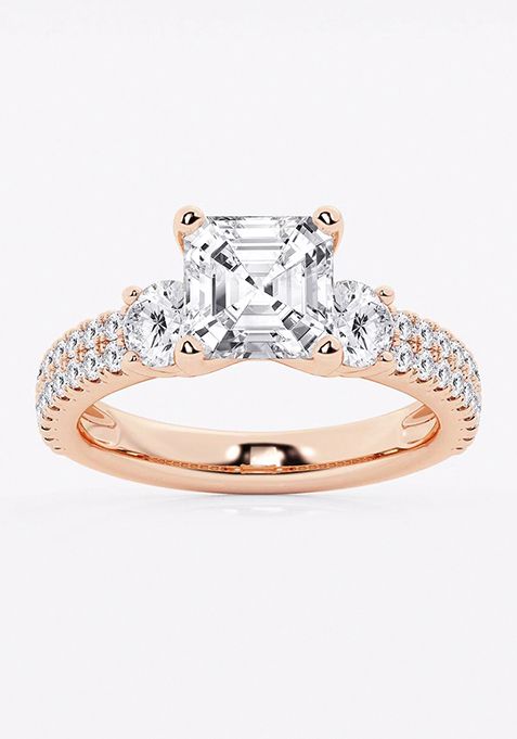 3 1/2 ctw Asscher Lab Grown Diamond Engagement Ring with Double Row Side Accents