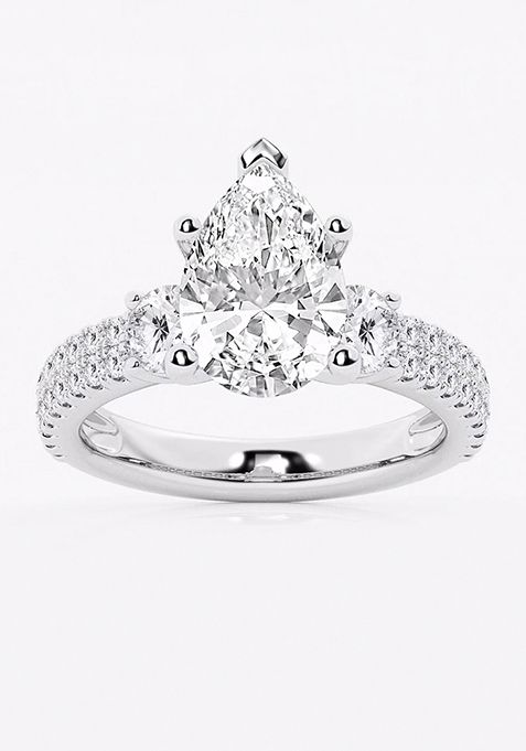 4 ctw Pear Lab Grown Diamond Engagement Ring with Double Row Side Accents