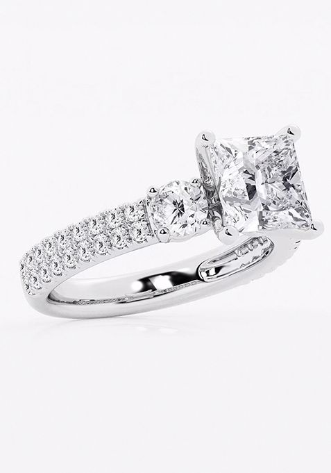 4 ctw Princess Lab Grown Diamond Engagement Ring with Double Row Side Accents