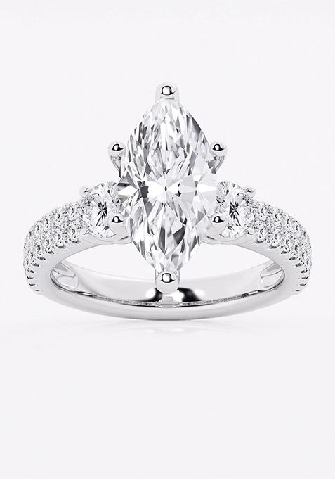 4 ctw Marquise Lab Grown Diamond Engagement Ring with Double Row Side Accents