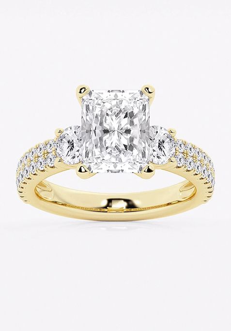 4 ctw Radiant Lab Grown Diamond Engagement Ring with Double Row Side Accents