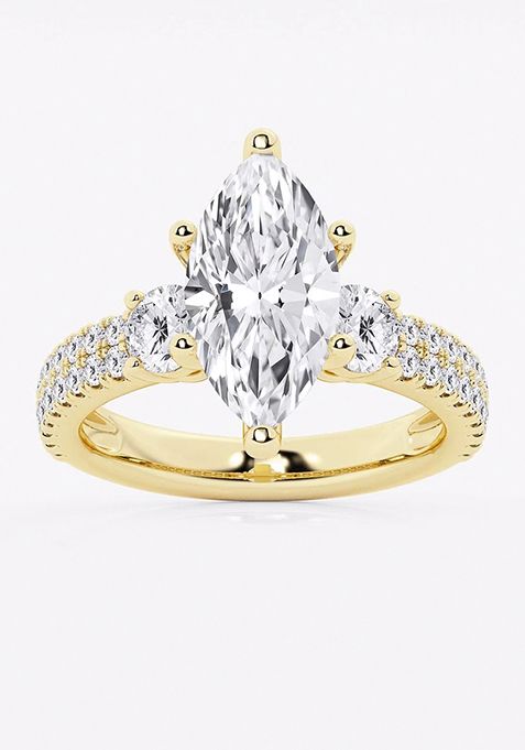 4 ctw Marquise Lab Grown Diamond Engagement Ring with Double Row Side Accents