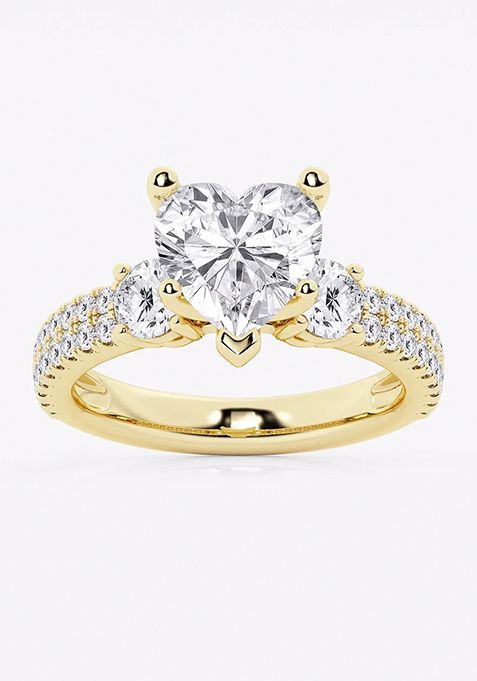 4 ctw Heart Lab Grown Diamond Engagement Ring with Double Row Side Accents