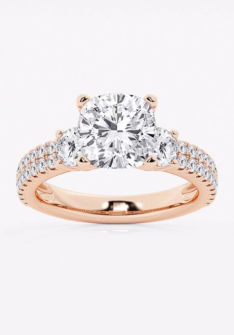 4 ctw Cushion Lab Grown Diamond Engagement Ring with Double Row Side Accents