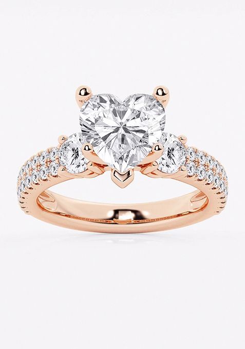 4 ctw Heart Lab Grown Diamond Engagement Ring with Double Row Side Accents