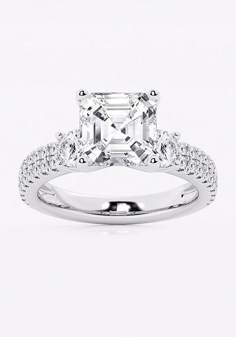 4 1/2 ctw Asscher Lab Grown Diamond Engagement Ring with Double Row Side Accents