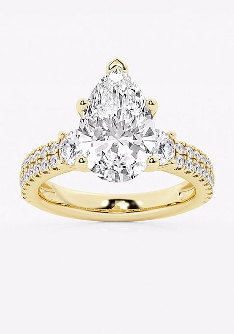 4 1/2 ctw Pear Lab Grown Diamond Engagement Ring with Double Row Side Accents