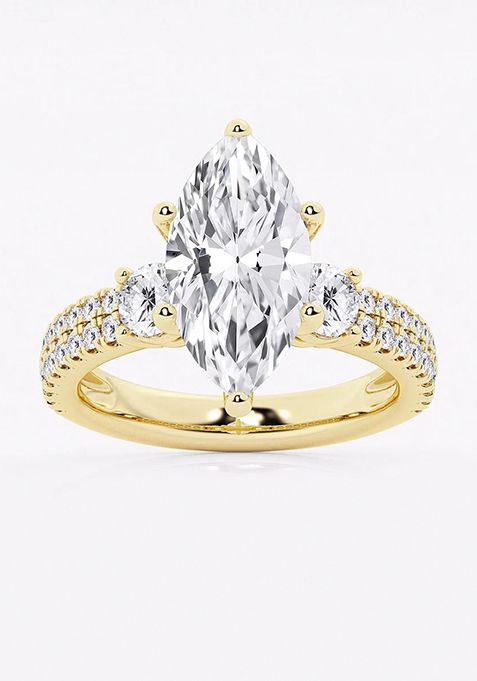 4 1/2 ctw Marquise Lab Grown Diamond Engagement Ring with Double Row Side Accents