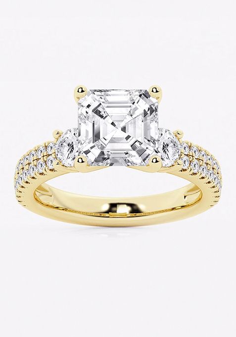 4 1/2 ctw Asscher Lab Grown Diamond Engagement Ring with Double Row Side Accents