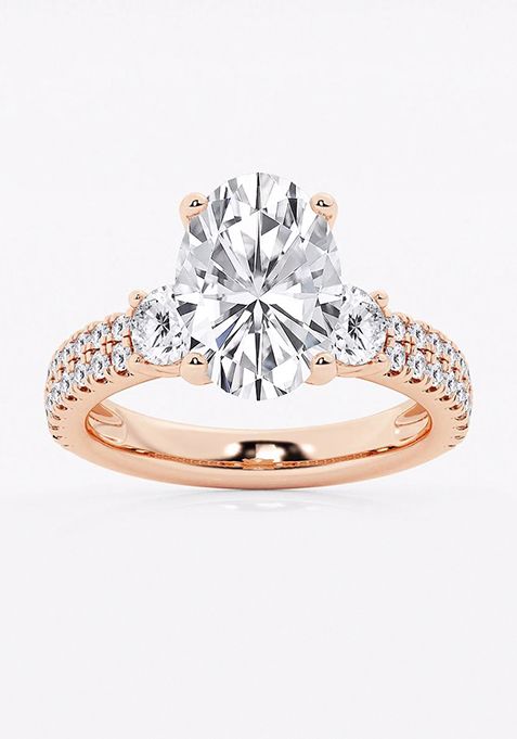 4 1/2 ctw Oval Lab Grown Diamond Engagement Ring with Double Row Side Accents