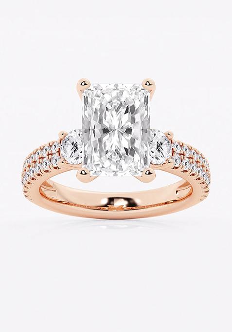 4 1/2 ctw Radiant Lab Grown Diamond Engagement Ring with Double Row Side Accents