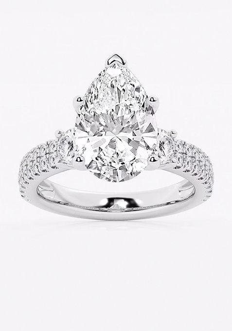 5 ctw Pear Lab Grown Diamond Engagement Ring with Double Row Side Accents