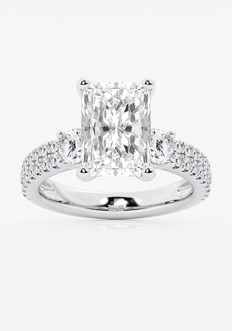 5 ctw Radiant Lab Grown Diamond Engagement Ring with Double Row Side Accents