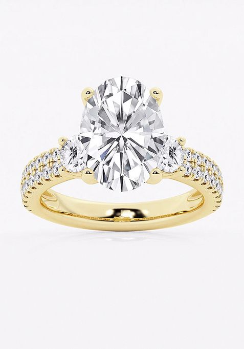 5 ctw Oval Lab Grown Diamond Engagement Ring with Double Row Side Accents