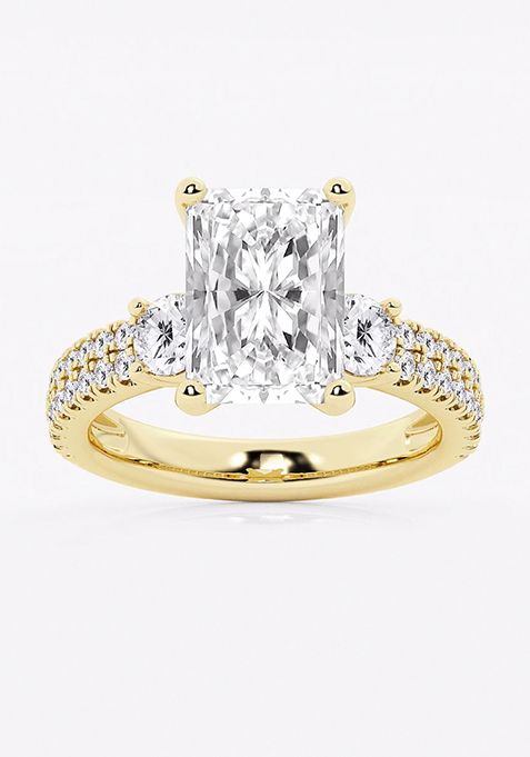 5 ctw Radiant Lab Grown Diamond Engagement Ring with Double Row Side Accents