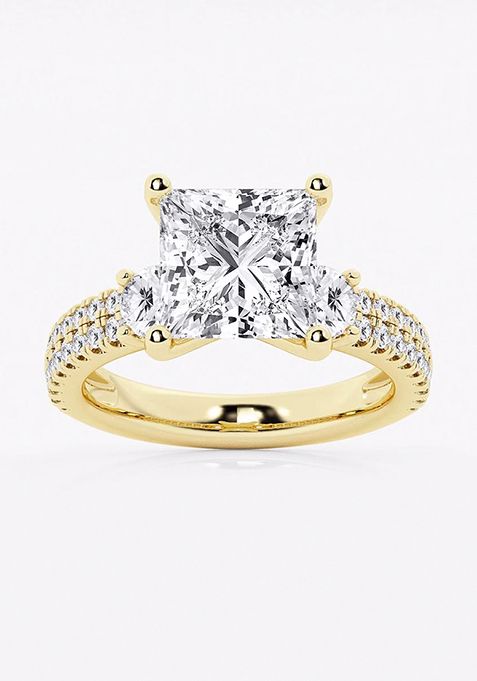 5 ctw Princess Lab Grown Diamond Engagement Ring with Double Row Side Accents