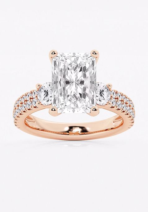 5 ctw Radiant Lab Grown Diamond Engagement Ring with Double Row Side Accents