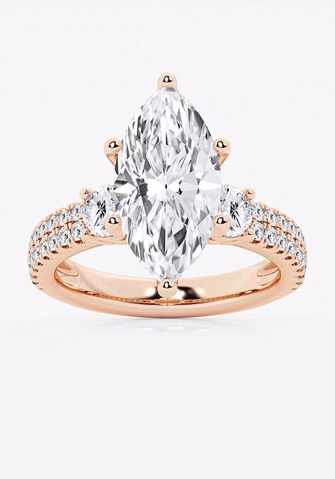 5 ctw Marquise Lab Grown Diamond Engagement Ring with Double Row Side Accents