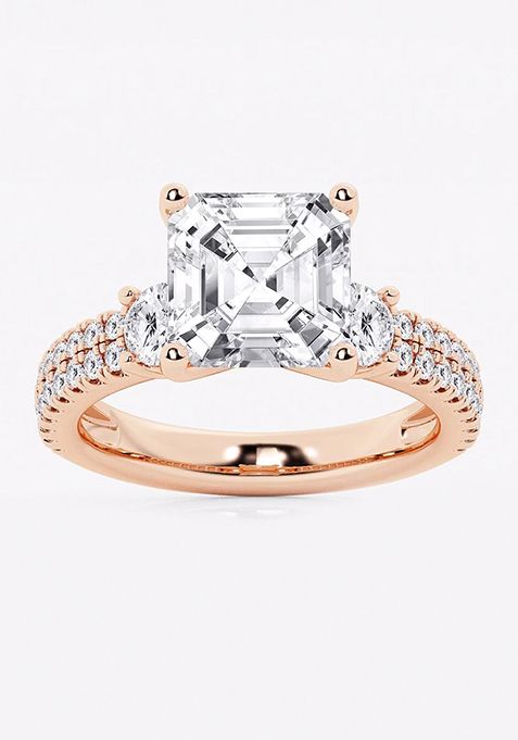 5 ctw Asscher Lab Grown Diamond Engagement Ring with Double Row Side Accents