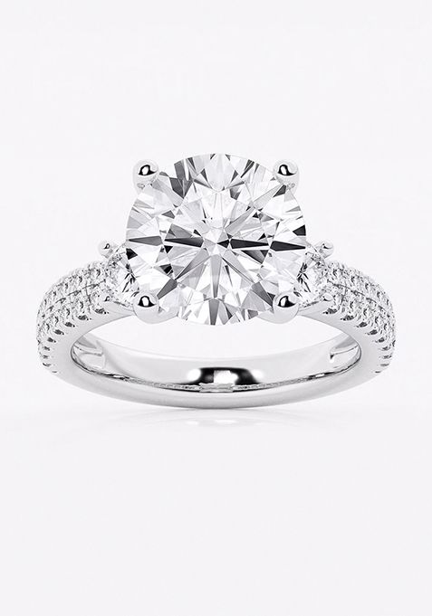 6 ctw Round Lab Grown Diamond Engagement Ring with Double Row Side Accents