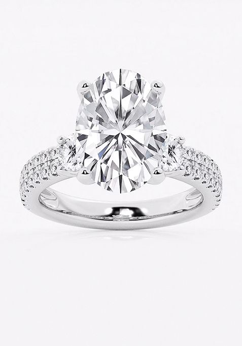 6 ctw Oval Lab Grown Diamond Engagement Ring with Double Row Side Accents