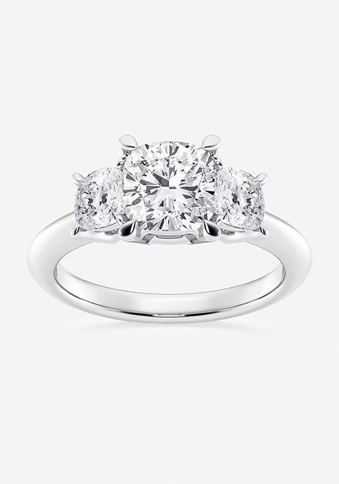 3 ctw Cushion Lab Grown Diamond Three-Stone Ring