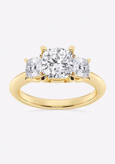 3 ctw Cushion Lab Grown Diamond Three-Stone Ring