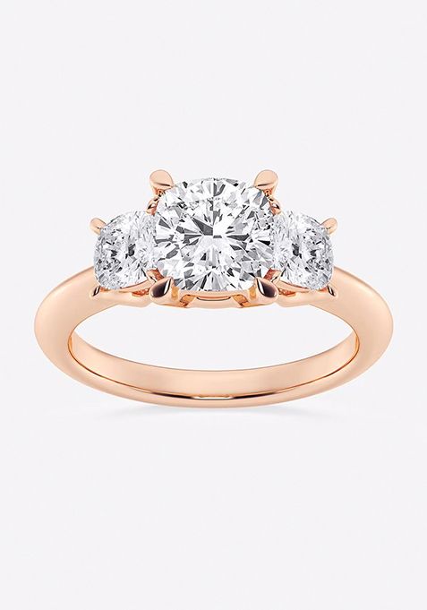 3 ctw Cushion Lab Grown Diamond Three-Stone Ring