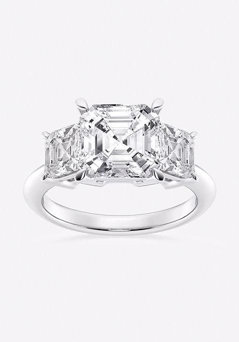 6 ctw Asscher Lab Grown Diamond Three-Stone Ring