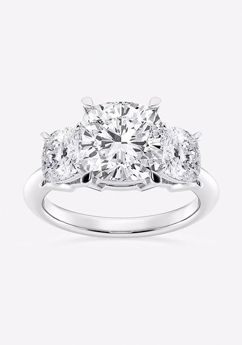 7 ctw Cushion Lab Grown Diamond Three-Stone Ring