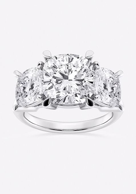 9 ctw Cushion Lab Grown Diamond Three-Stone Ring