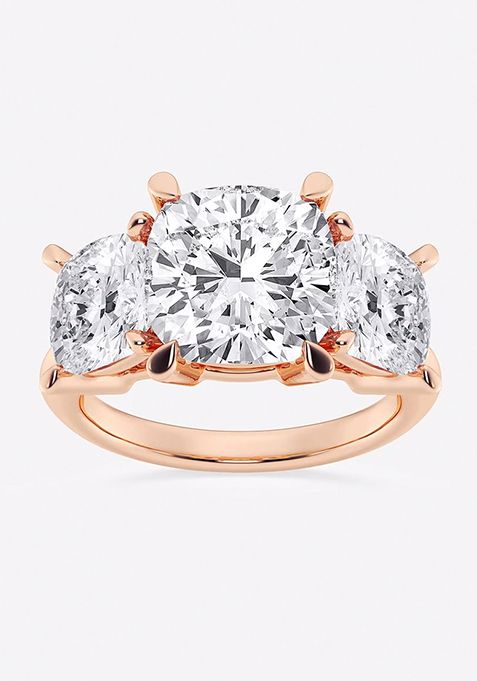 9 ctw Cushion Lab Grown Diamond Three-Stone Ring