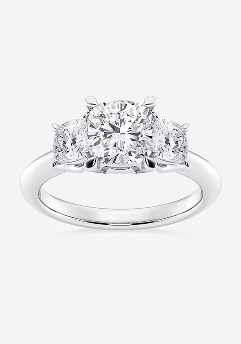 3 ctw Cushion Lab Grown Diamond Three-Stone Ring