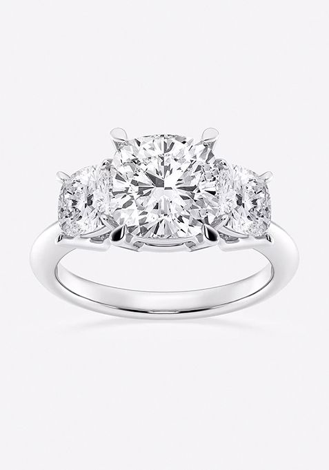 5 ctw Cushion Lab Grown Diamond Three-Stone Ring