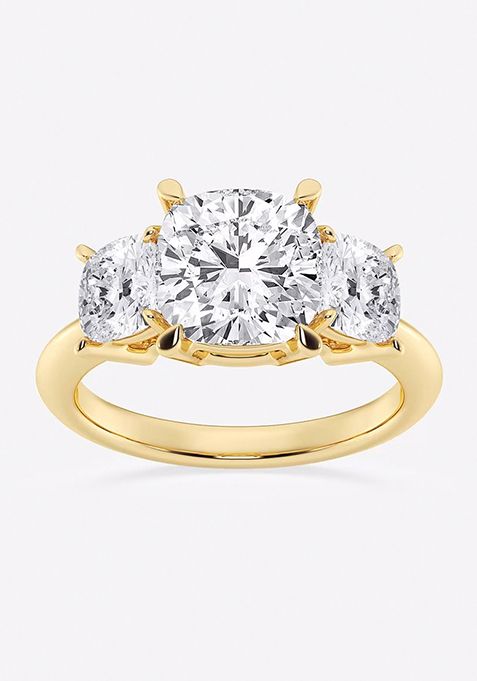 6 ctw Cushion Lab Grown Diamond Three-Stone Ring