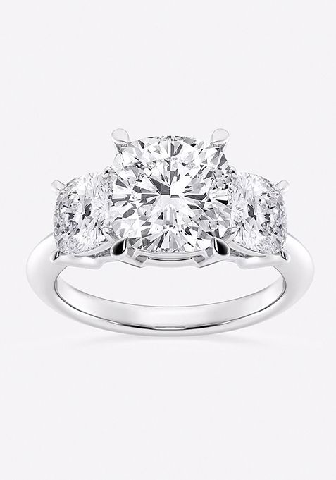 7 ctw Cushion Lab Grown Diamond Three-Stone Ring