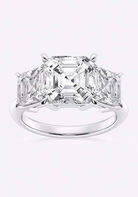 7 ctw Asscher Lab Grown Diamond Three-Stone Ring