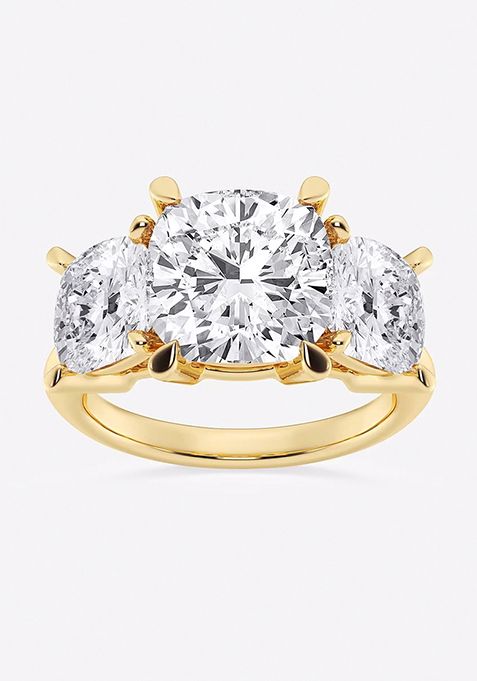 9 ctw Cushion Lab Grown Diamond Three-Stone Ring