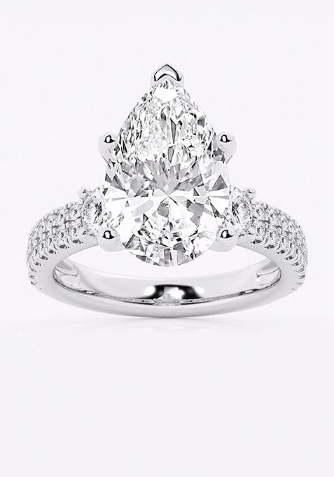 6 ctw Pear Lab Grown Diamond Engagement Ring with Double Row Side Accents