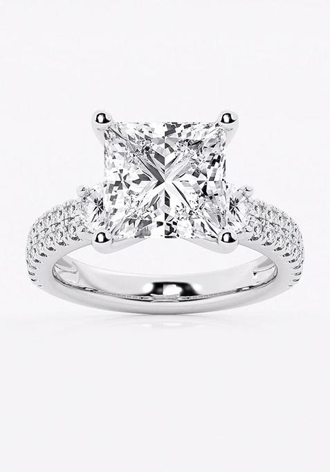 6 ctw Princess Lab Grown Diamond Engagement Ring with Double Row Side Accents