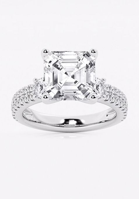 6 ctw Asscher Lab Grown Diamond Engagement Ring with Double Row Side Accents