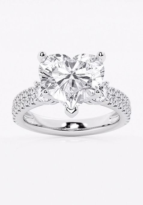 6 ctw Heart Lab Grown Diamond Engagement Ring with Double Row Side Accents