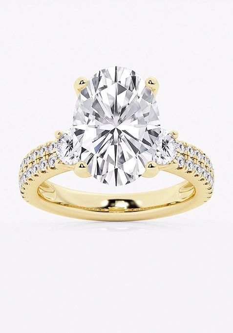 6 ctw Oval Lab Grown Diamond Engagement Ring with Double Row Side Accents