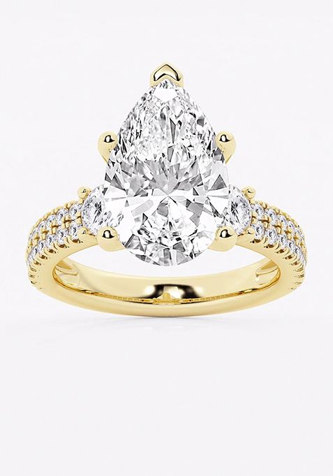 6 ctw Pear Lab Grown Diamond Engagement Ring with Double Row Side Accents\