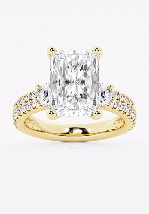 6 ctw Radiant Lab Grown Diamond Engagement Ring with Double Row Side Accents