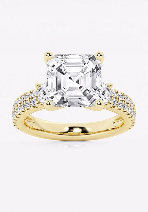 6 ctw Asscher Lab Grown Diamond Engagement Ring with Double Row Side Accents