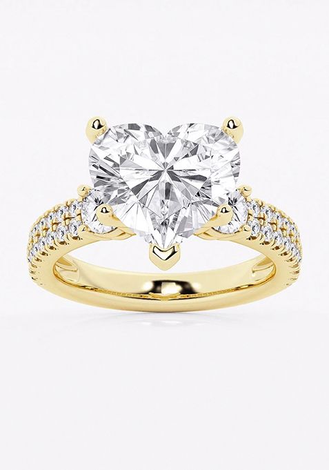 6 ctw Heart Lab Grown Diamond Engagement Ring with Double Row Side Accents