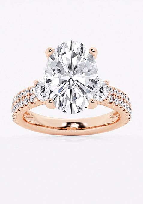 6 ctw Oval Lab Grown Diamond Engagement Ring with Double Row Side Accents