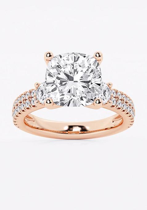 6 ctw Cushion Lab Grown Diamond Engagement Ring with Double Row Side Accents