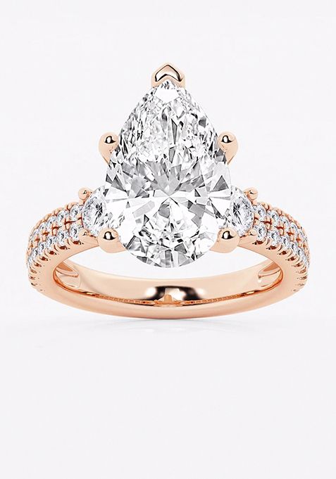 6 ctw Pear Lab Grown Diamond Engagement Ring with Double Row Side Accents